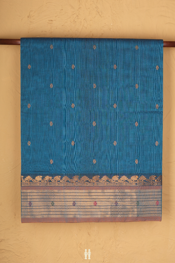 Venkatagiri Cotton Saree In Capri Blue With Floral Buttas