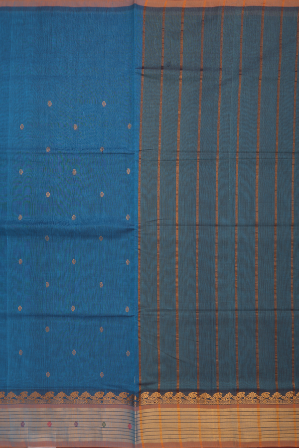 Venkatagiri Cotton Saree In Capri Blue With Floral Buttas