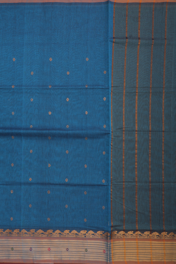 Venkatagiri Cotton Saree In Capri Blue With Floral Buttas