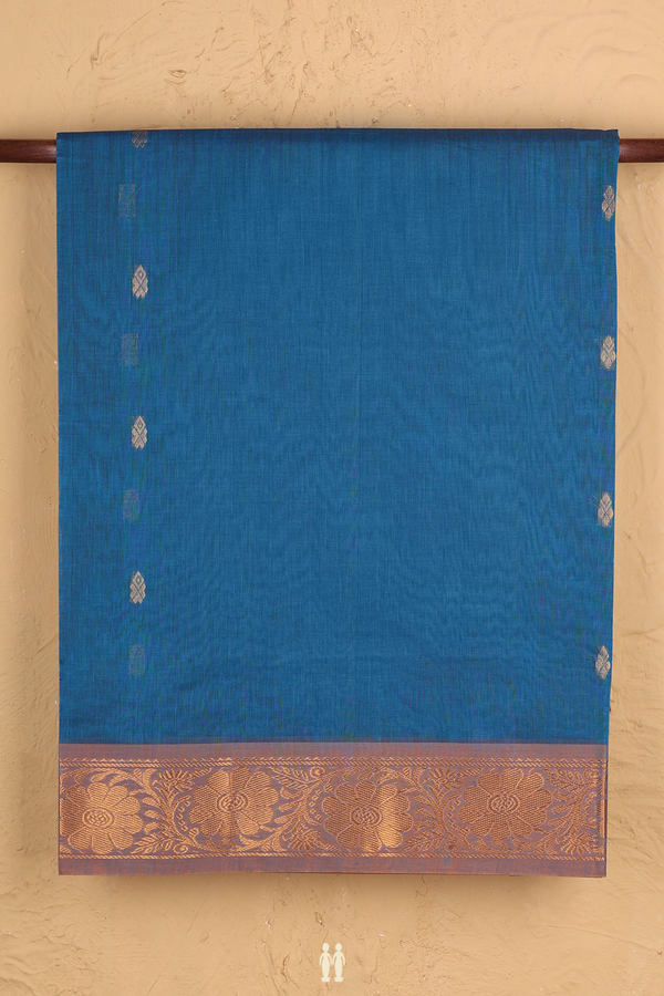 Venkatagiri Cotton Saree In Capri Blue With Zari Buttas