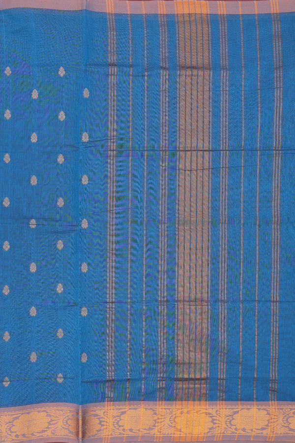 Venkatagiri Cotton Saree In Capri Blue With Zari Buttas