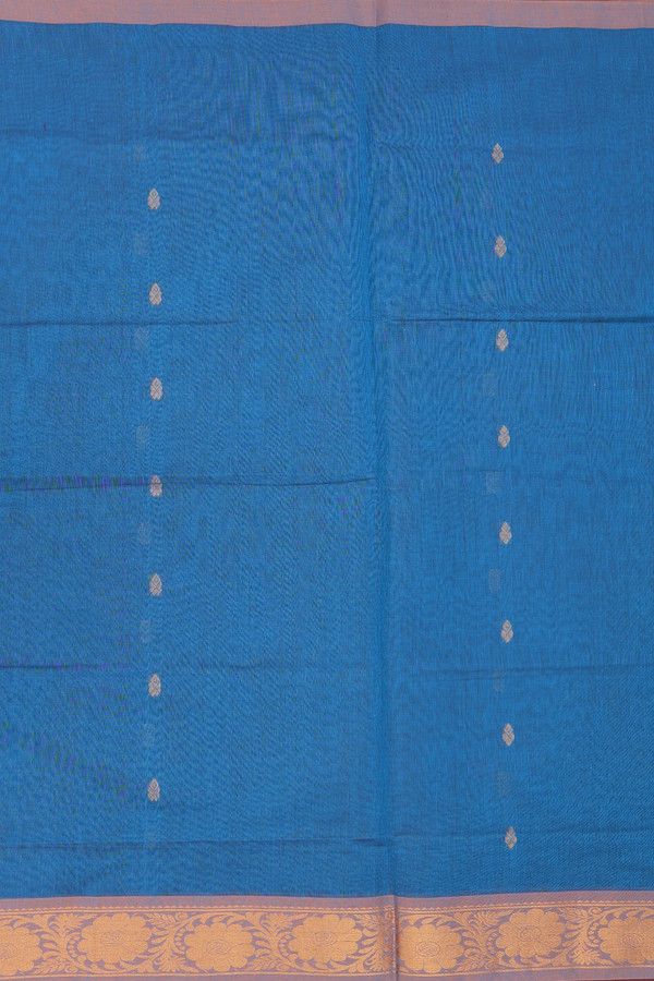 Venkatagiri Cotton Saree In Capri Blue With Zari Buttas