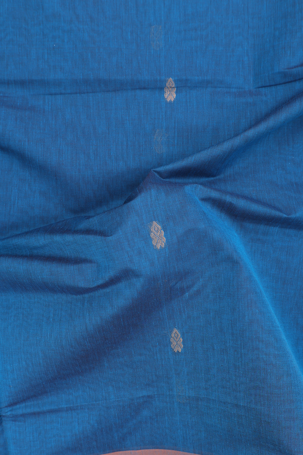 Venkatagiri Cotton Saree In Capri Blue With Zari Buttas