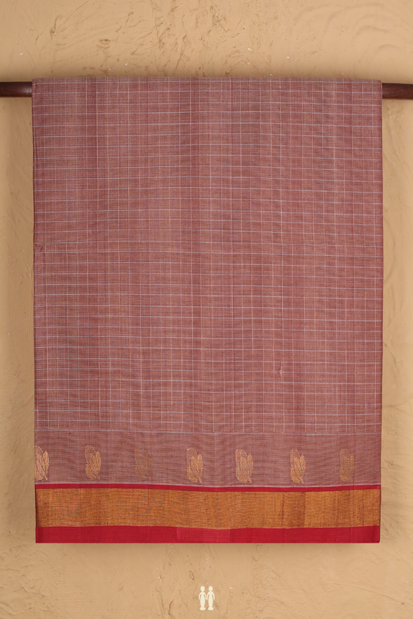 Venkatagiri Cotton Saree In Cocoa Brown With Checks Design