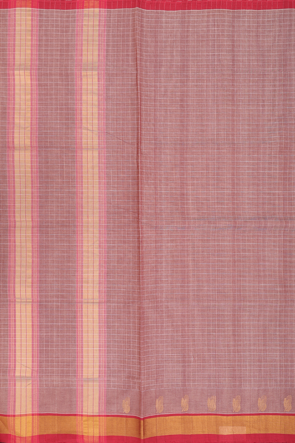 Venkatagiri Cotton Saree In Cocoa Brown With Checks Design