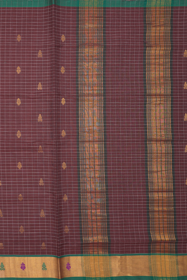 Venkatagiri Cotton Saree In Cocoa Brown With Checks Design