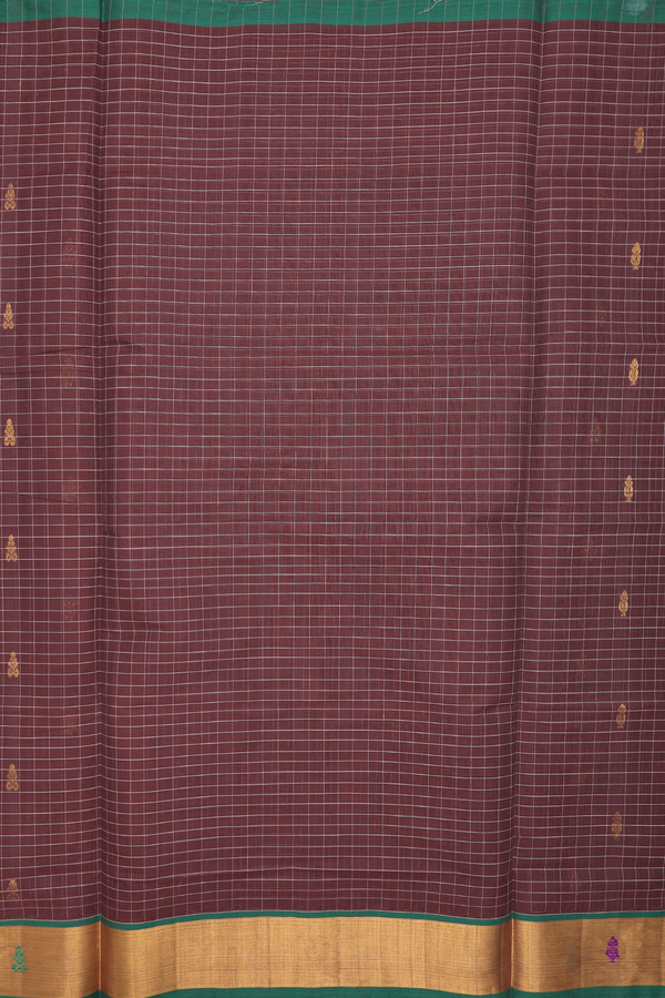 Venkatagiri Cotton Saree In Cocoa Brown With Checks Design