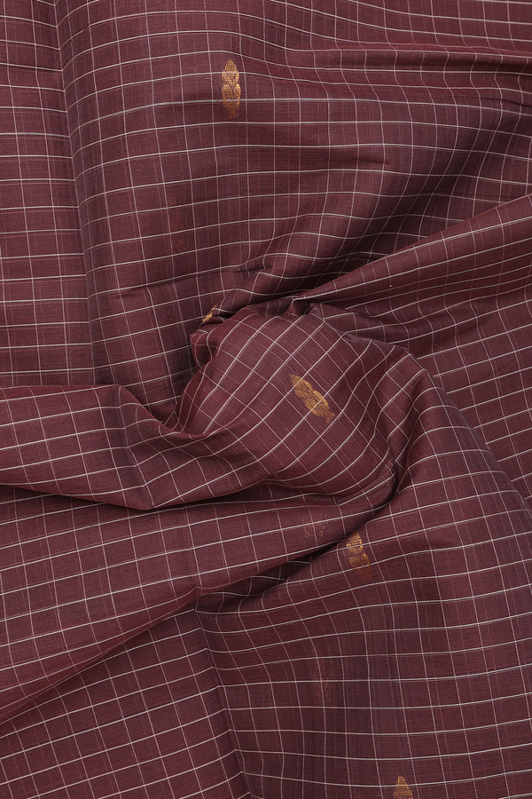 Venkatagiri Cotton Saree In Cocoa Brown With Checks Design