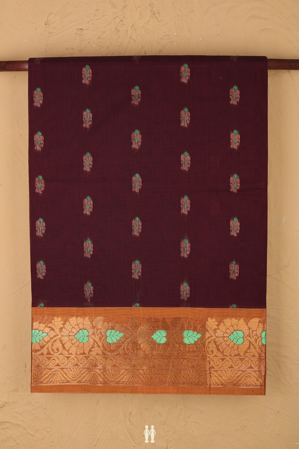 Venkatagiri Cotton Saree In Dark Maroon With Zari Buttas