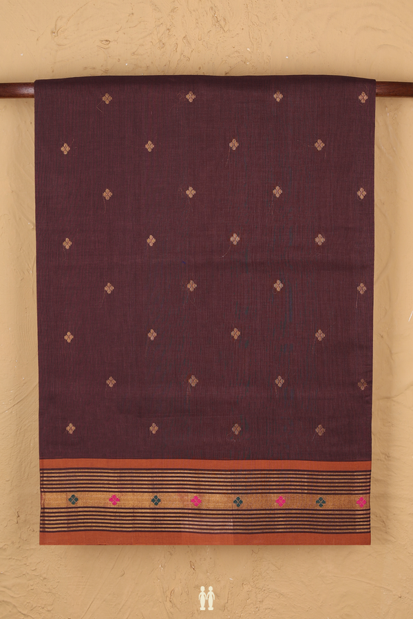 Venkatagiri Cotton Saree In Coffee Brown With Floral Buttas