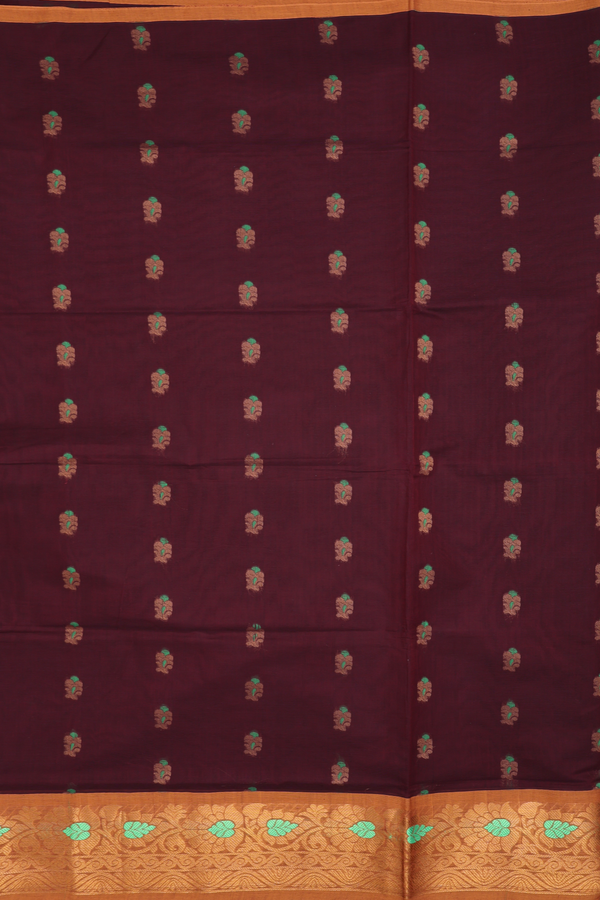 Venkatagiri Cotton Saree In Dark Maroon With Zari Buttas