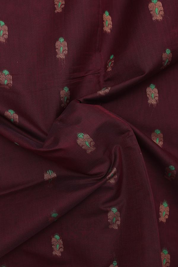 Venkatagiri Cotton Saree In Dark Maroon With Zari Buttas