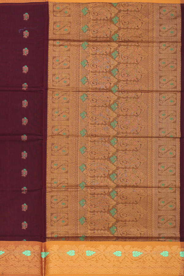 Venkatagiri Cotton Saree In Coffee Brown With Zari Buttas