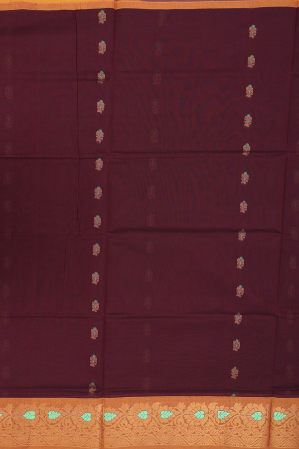 Venkatagiri Cotton Saree In Coffee Brown With Zari Buttas
