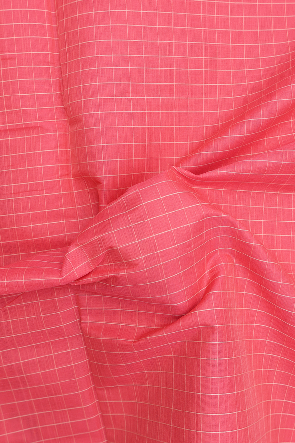 Venkatagiri Cotton Saree In Coral Pink With Checks Design