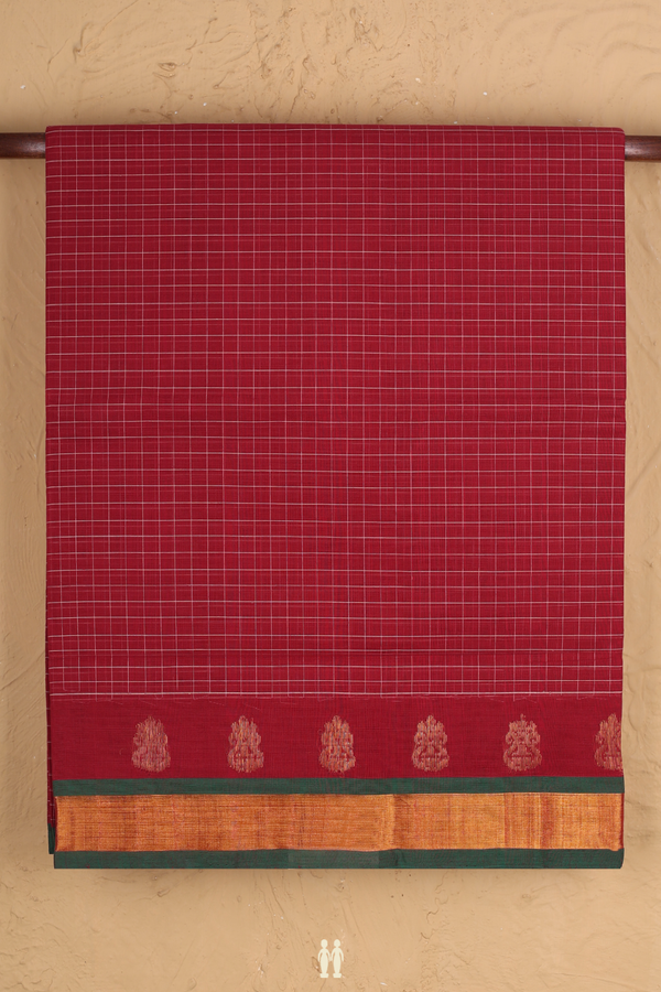 Venkatagiri Cotton Saree In Crimson Red With Checks Design