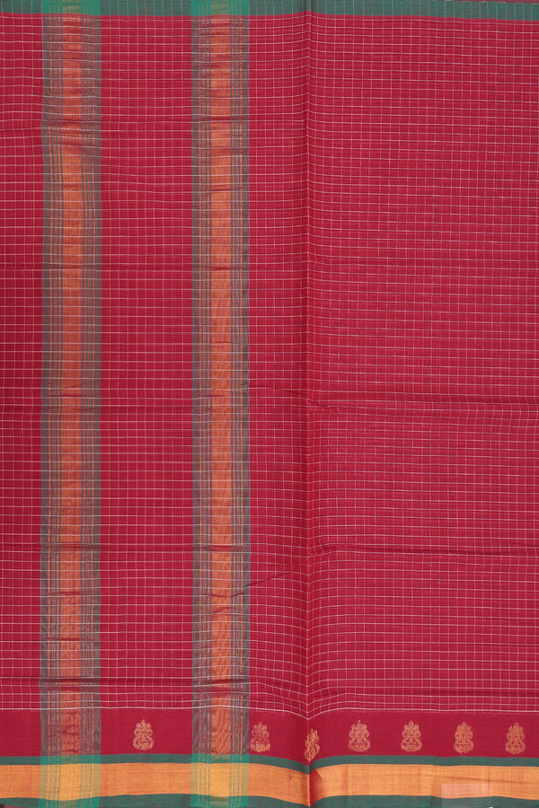 Venkatagiri Cotton Saree In Crimson Red With Checks Design
