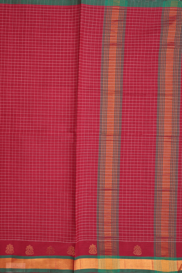Venkatagiri Cotton Saree In Crimson Red With Checks Design