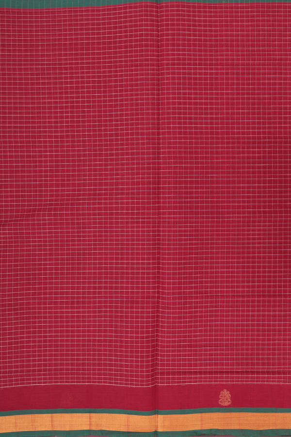 Venkatagiri Cotton Saree In Crimson Red With Checks Design