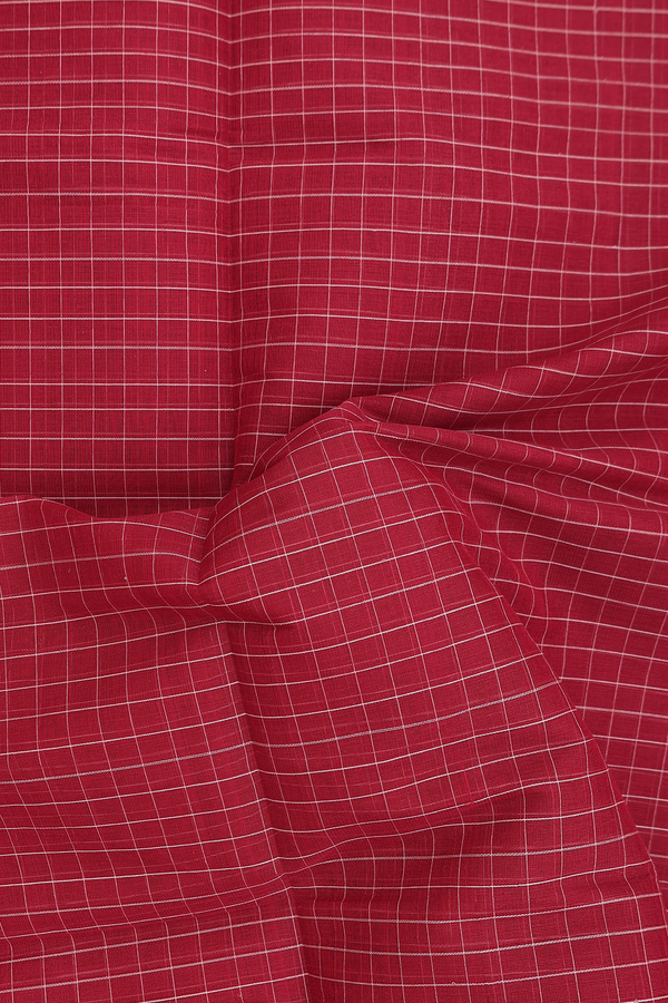 Venkatagiri Cotton Saree In Crimson Red With Checks Design