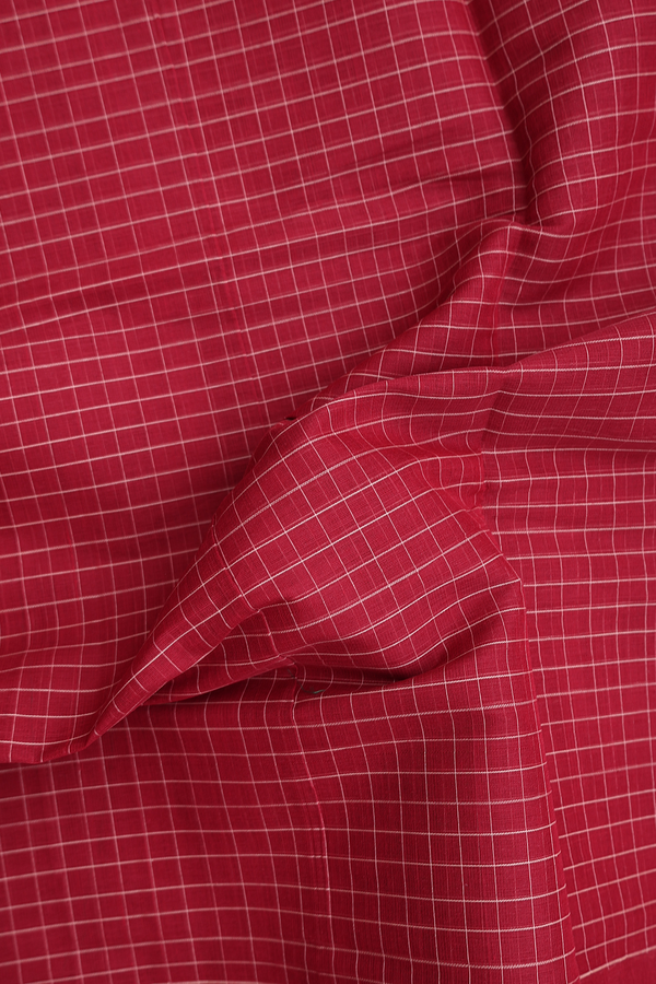 Venkatagiri Cotton Saree In Crimson Red With Checks Design