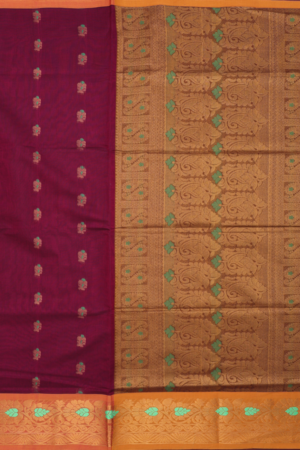 Venkatagiri Cotton Saree In Deep Magenta With Zari Buttas