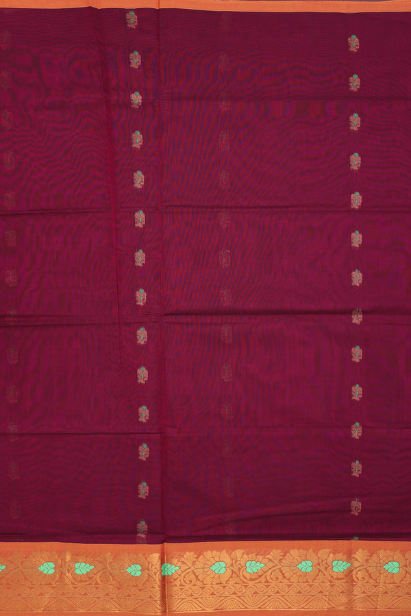 Venkatagiri Cotton Saree In Deep Magenta With Zari Buttas