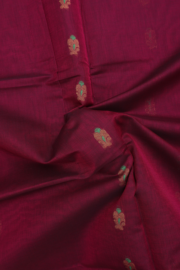 Venkatagiri Cotton Saree In Deep Magenta With Zari Buttas