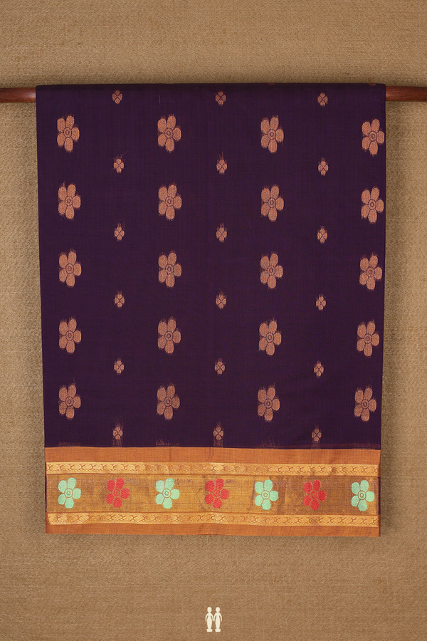 Venkatagiri Cotton Saree In Deep Purple With Floral Motifs