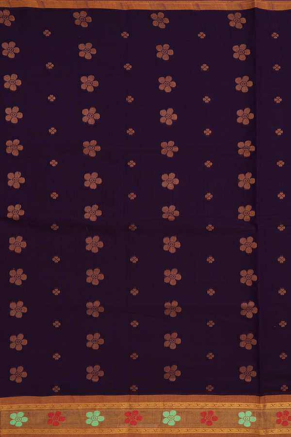 Venkatagiri Cotton Saree In Deep Purple With Floral Motifs