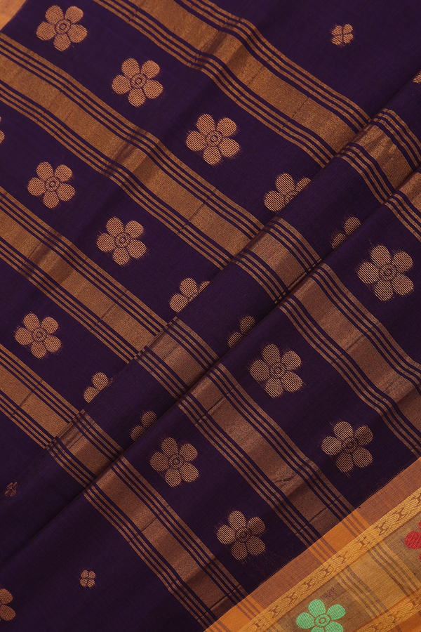 Venkatagiri Cotton Saree In Deep Purple With Floral Motifs