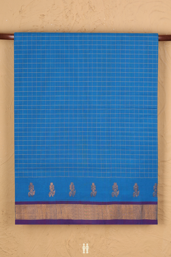 Venkatagiri Cotton Saree In Cobalt  Blue With Checks Design