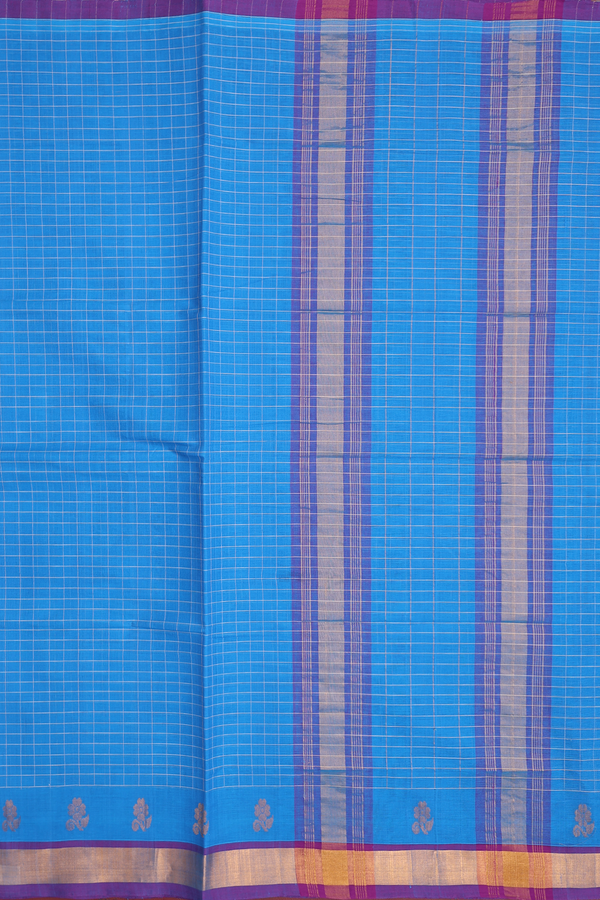 Venkatagiri Cotton Saree In Cobalt  Blue With Checks Design