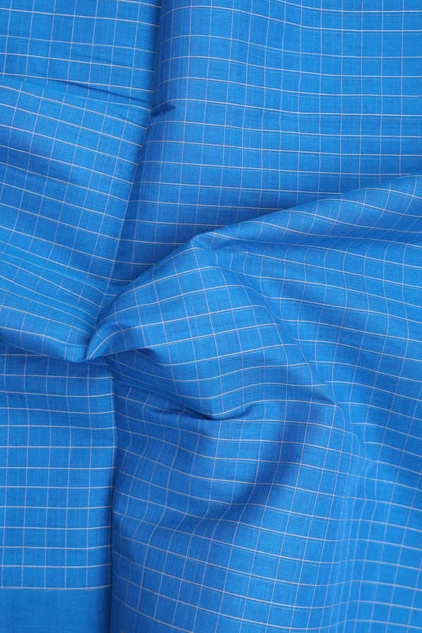 Venkatagiri Cotton Saree In Cobalt  Blue With Checks Design