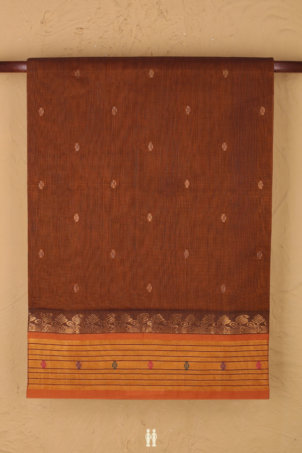Venkatagiri Cotton Saree In Brown With Floral Buttis