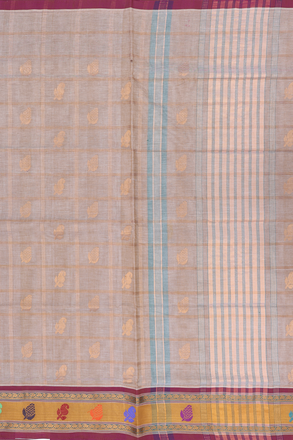 Venkatagiri Cotton Saree In Earthy Brown With Checks Design