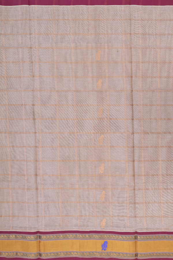 Venkatagiri Cotton Saree In Earthy Brown With Checks Design