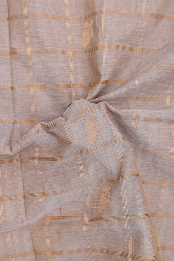 Venkatagiri Cotton Saree In Earthy Brown With Checks Design
