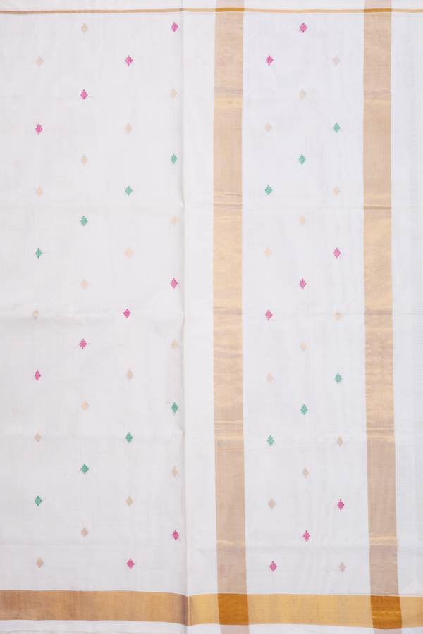 Venkatagiri Cotton Saree In Egg White With Buttas