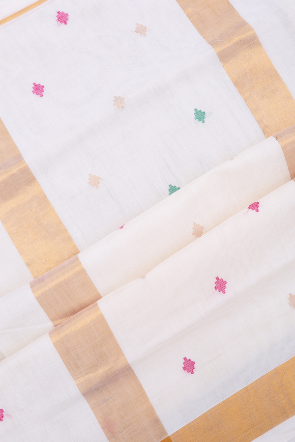 Venkatagiri Cotton Saree In Egg White With Buttas