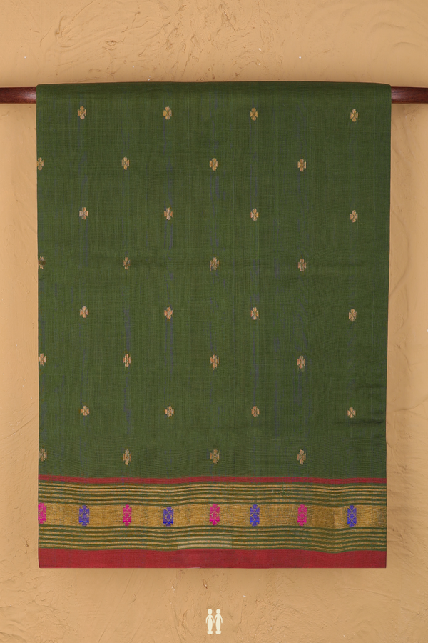 Venkatagiri Cotton Saree In Fern Green With Floral Buttis