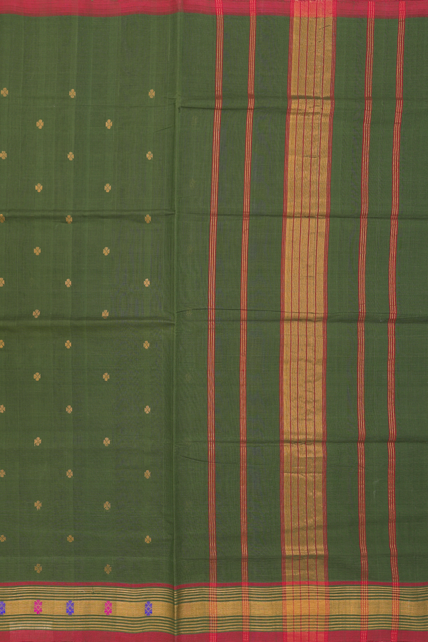Venkatagiri Cotton Saree In Fern Green With Floral Buttis