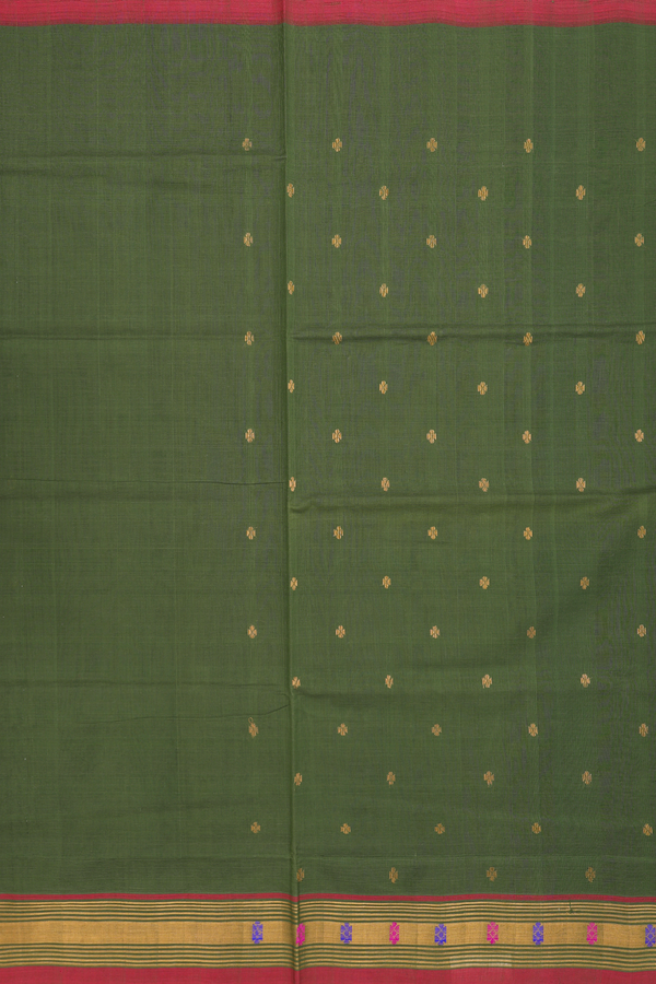 Venkatagiri Cotton Saree In Fern Green With Floral Buttis
