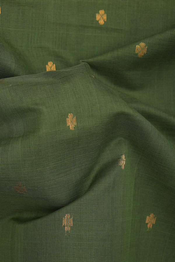 Venkatagiri Cotton Saree In Fern Green With Floral Buttis