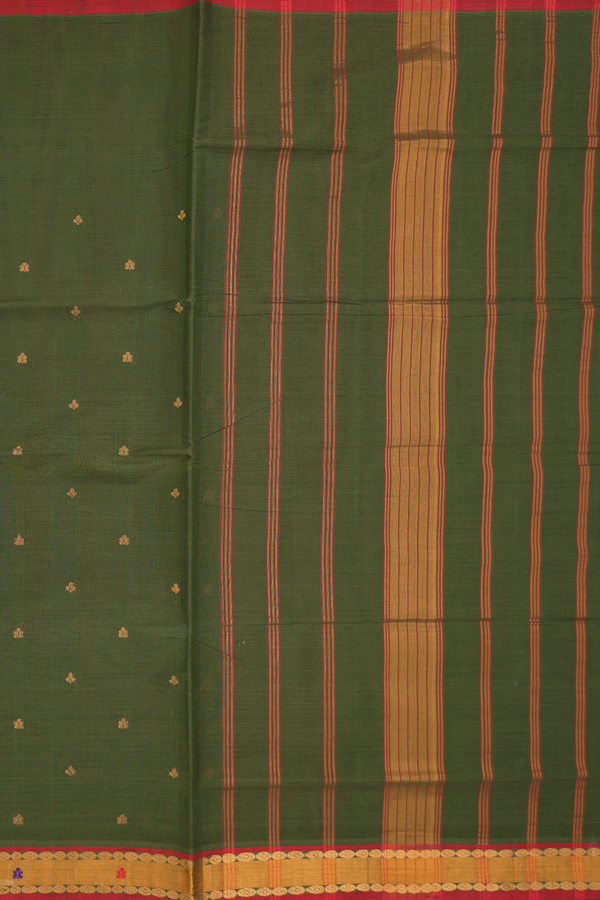 Venkatagiri Cotton Saree In Fern Green With Zari Buttas