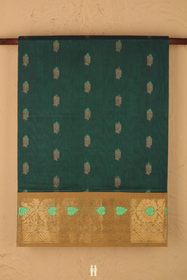 Venkatagiri Cotton Saree In Forest Green With Floral Buttas
