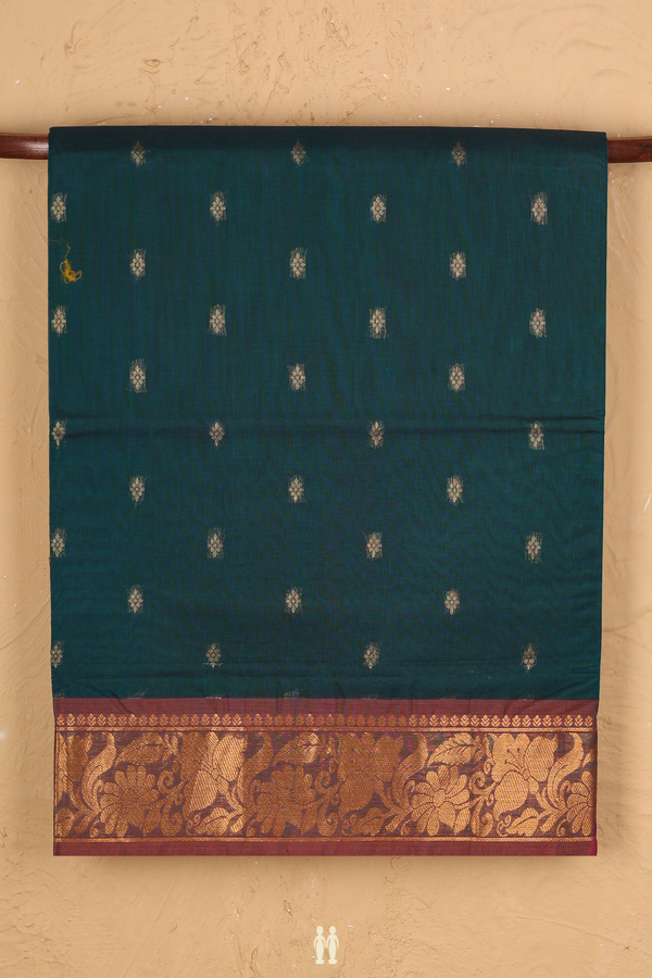 Venkatagiri Cotton Saree In Forest Green With Floral Buttas
