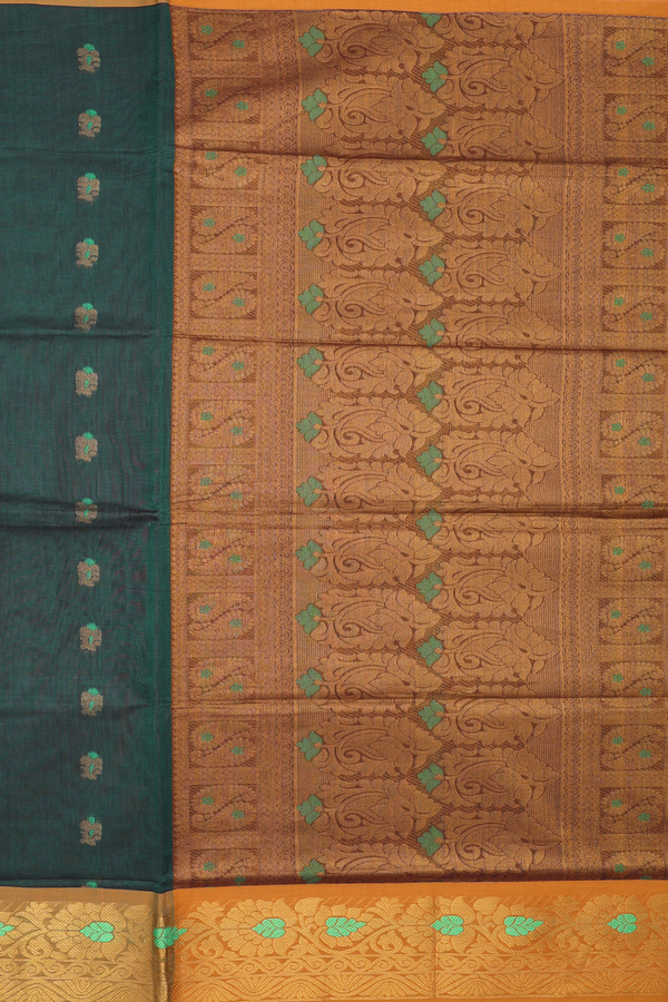 Venkatagiri Cotton Saree In Forest Green With Floral Buttas