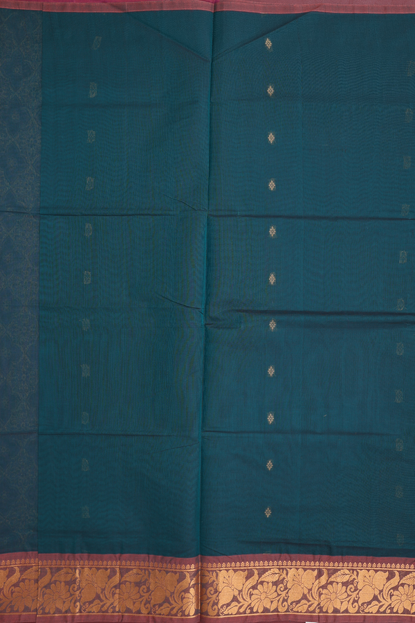 Venkatagiri Cotton Saree In Forest Green With Floral Buttas