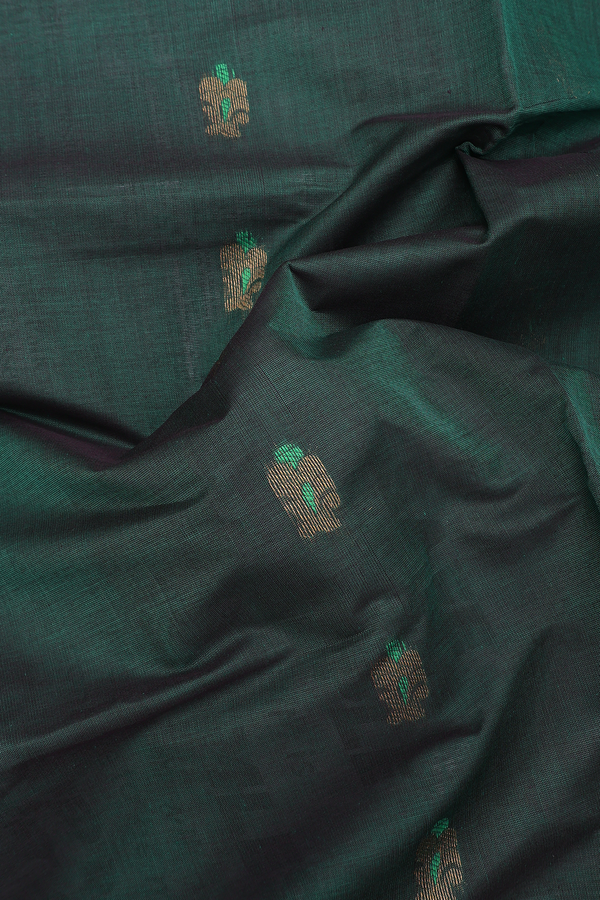 Venkatagiri Cotton Saree In Forest Green With Floral Buttas